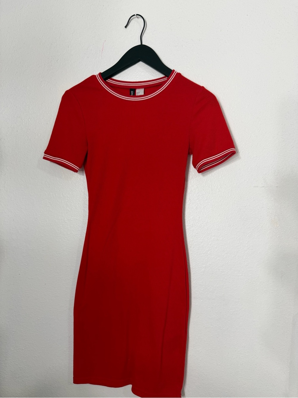 Divided Red Mini Dress with White Contrast Trim